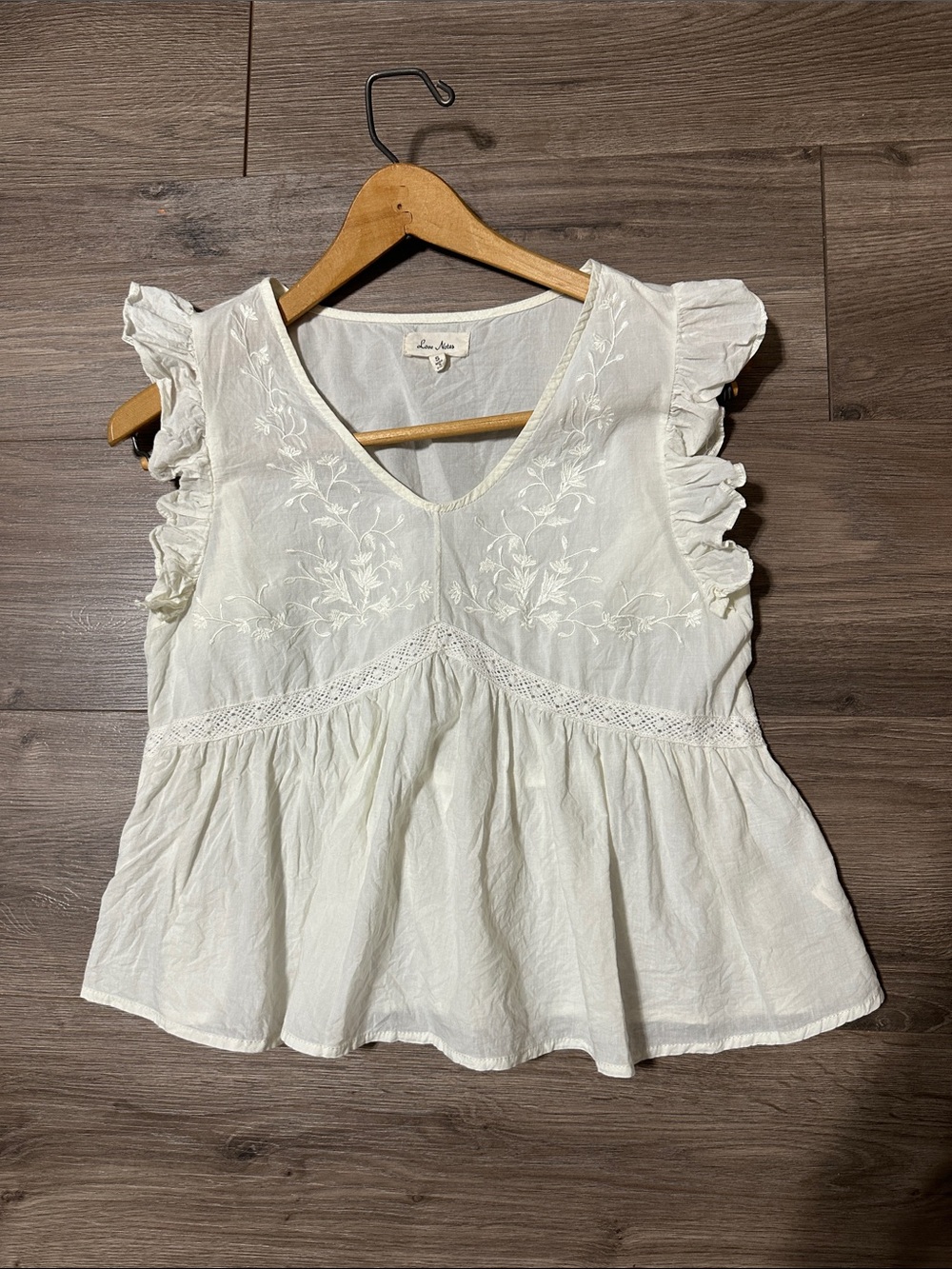 Love Notes Ivory Embroidered Ruffle-Sleeve Peplum Crop Top Cotton
